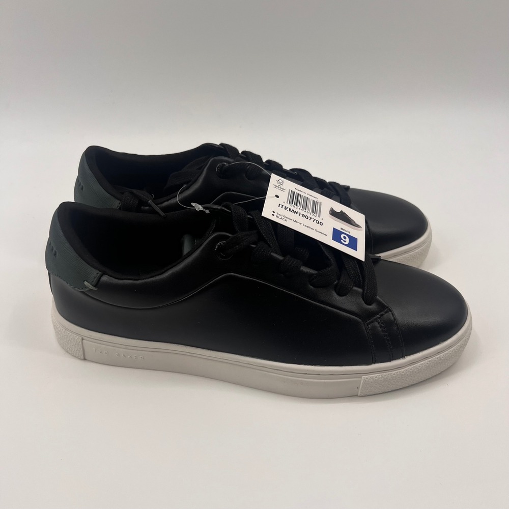 Ted Baker Mens Leather Sneaker Black Low Top Lace Up Shoes 1907790 Size 9 NEW